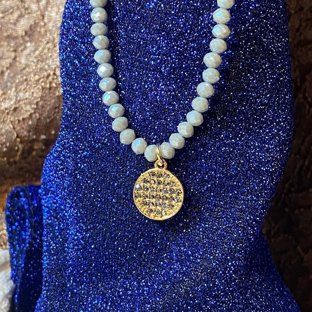 NWT GRAY MICRO PAVED CRYSTALS GRAY GLASS BEAD OUTER SPACE DAINTY DESIGN NECKLACE - Picture 7 of 14